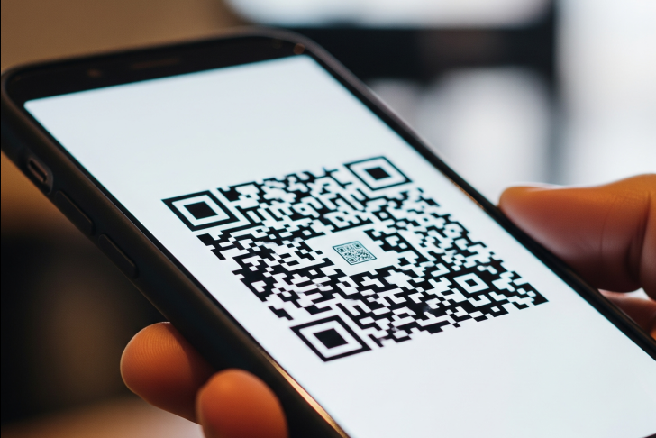 A phone scanning the QR code